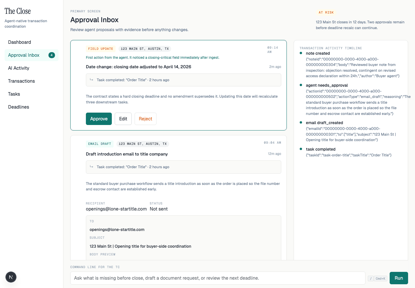 Deal timeline showing emails and documents automatically filed and labeled
